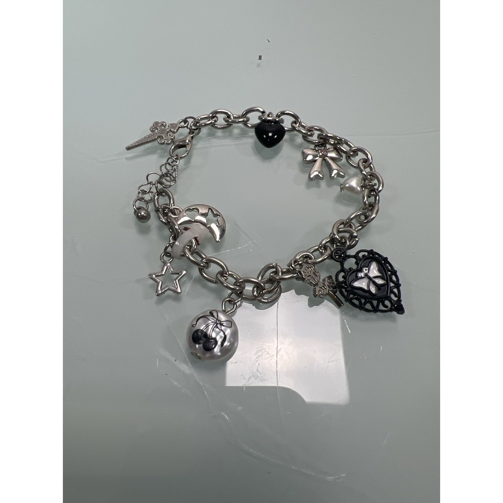 Silver‎ Tone Charm Bracelet Adjustable Chain Butterfly Cherry Star Charms